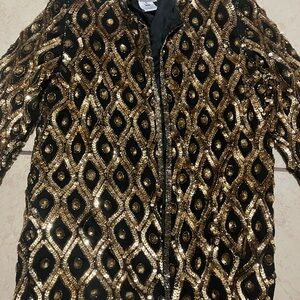 Shi by JOURNEYS Gold and Black Sequin Bomber Jacket